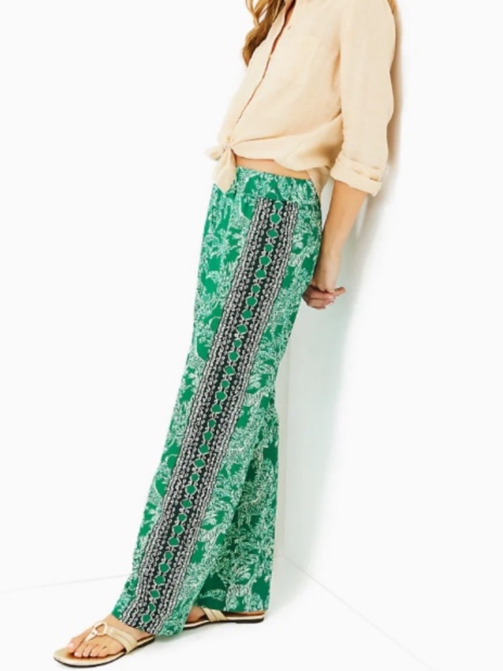 NWT NEW BAL HARBOUR PALAZZO,
FIDDLE LEAF GREEN SAFARI PARTY Wide-Leg